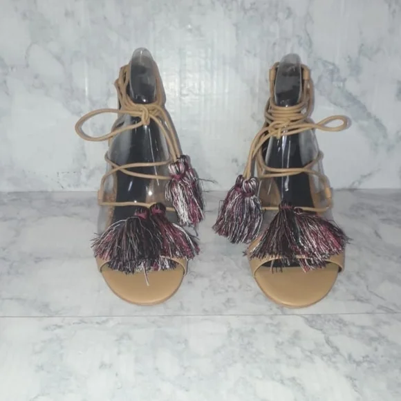 New Rebecca Minkoff Tassel Lace Up Block Heels In Nude/Multi Size 6 $198 - Picture 10 of 10